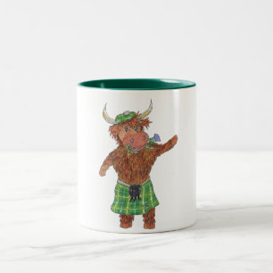 Caneca De Café Em Dois Tons cardo do tartan da vaca das montanhas