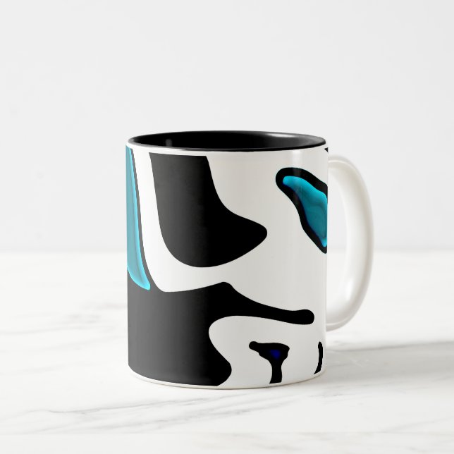 Caneca De Café Em Dois Tons Carga de Profundidade: Abstrato Preto, Branco e Az (Frente Esquerda)