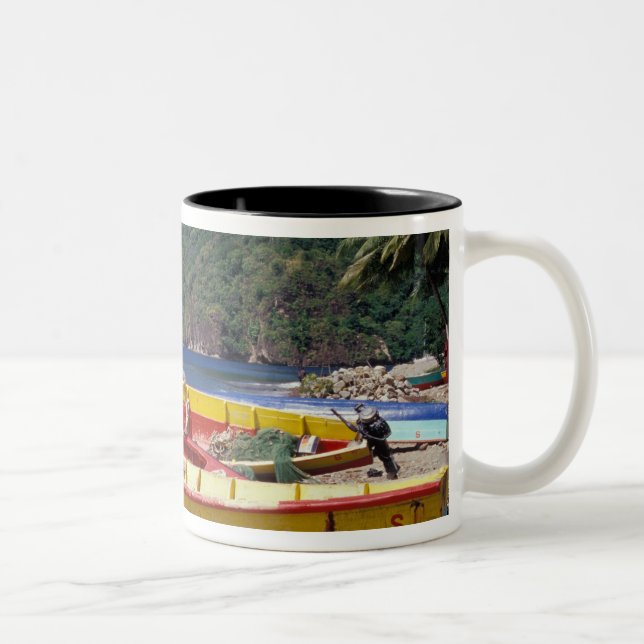 Caneca De Café Em Dois Tons Caribe, BWI, Rua, Lúcia, Marinheiros, Soufriere. (Direita)