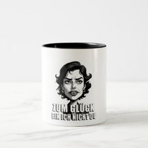 Caneca De Café Em Dois Tons Caricatura com citação 'Felizmente…'