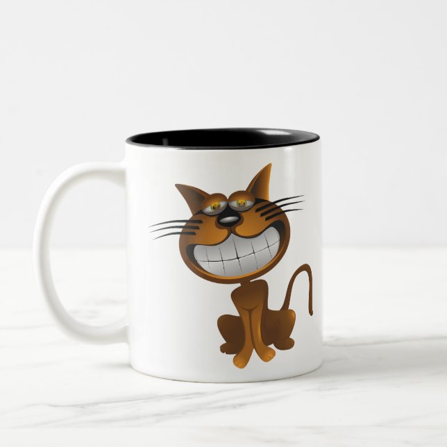 Caneca De Café Em Dois Tons Caricatura Grande Marrom Caricatura Gato Denturas  (Esquerda)