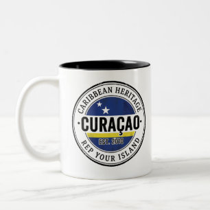 Caneca De Café Em Dois Tons Carimbo de Passaporte de Curaçao Patrimônio Cari