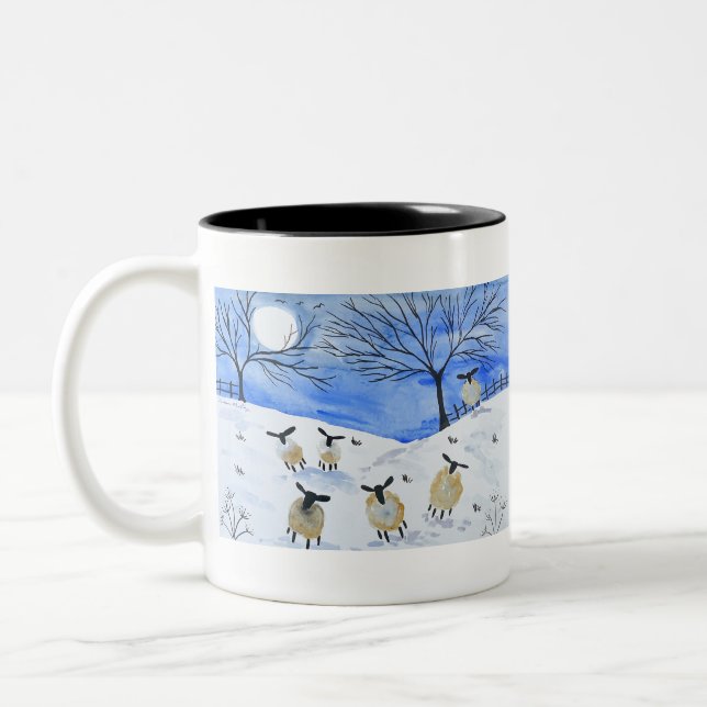 Caneca De Café Em Dois Tons Carneiros subtis na neve (Esquerda)