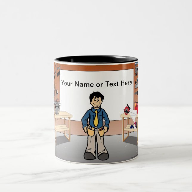 Caneca De Café Em Dois Tons Carpinteiro Personalizado, Handyman - Cartoon Masc (Centro)