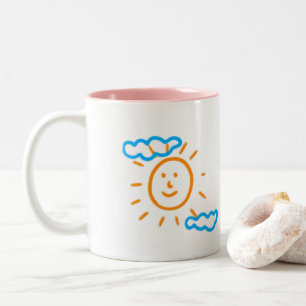 Caneca De Café Em Dois Tons Carregar Crianças de Desenho Transformando Trabalh