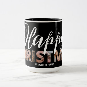 Caneca De Café Em Dois Tons Carregue sua foto no texto Feliz Natal
