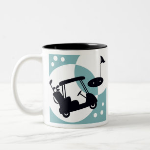 Caneca De Café Em Dois Tons Carrinho de golfe retroativo em preto e azul