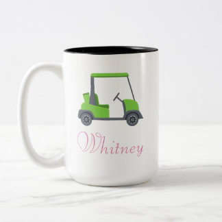 Caneca De Café Em Dois Tons Carrinho de Golfe Verde Rosa Personalizado Engraça