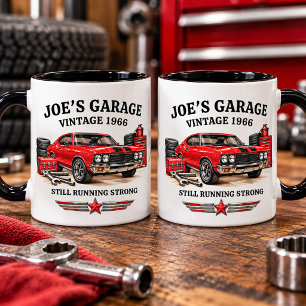Caneca De Café Em Dois Tons Carro de Corrida Clássico Retro Vintage Garage Mus
