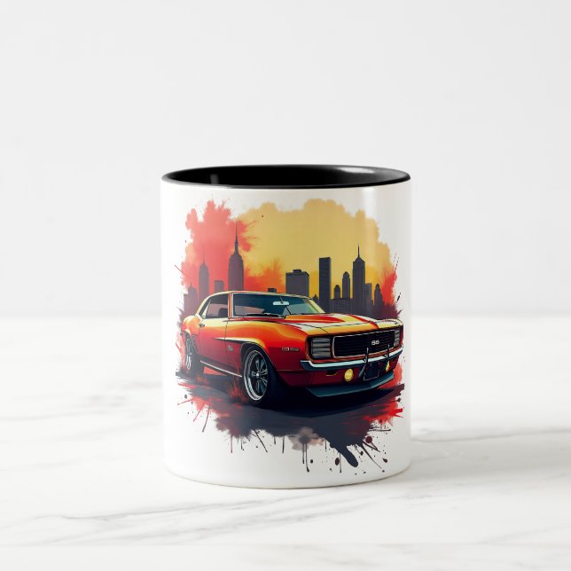 Caneca De Café Em Dois Tons Carro Musculoso com Grafite (Centro)