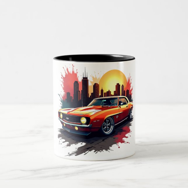 Caneca De Café Em Dois Tons Carro Musculoso com Grafite (Centro)