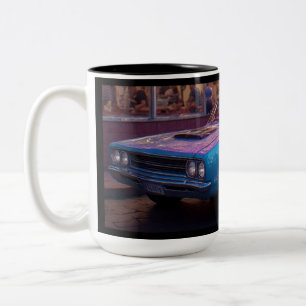 Caneca De Café Em Dois Tons Carro Musculoso Vintage Petty Blue na Arte do Neon