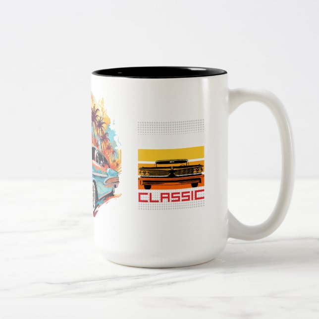 Caneca De Café Em Dois Tons Carros Clássicos (Direita)
