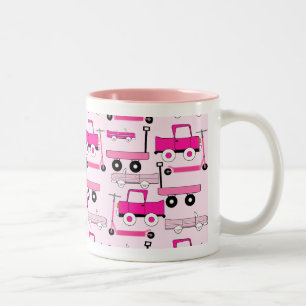 Caneca De Café Em Dois Tons Carros vintage de rodas cor-de-rosa quentes Vagão
