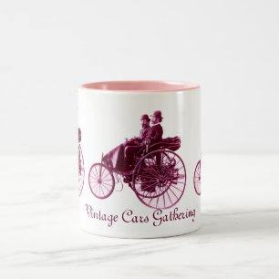 Caneca De Café Em Dois Tons Carros vintage Reunindo, branco roxo e violeta