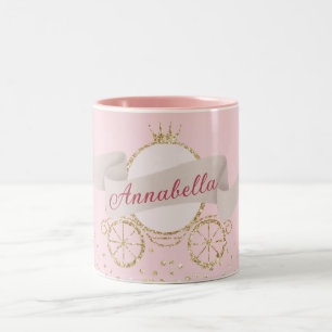 Caneca De Café Em Dois Tons Carruagem Brilhante Dourada Conto de Fadas Nome Pe