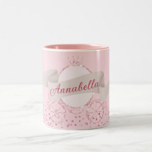 Caneca De Café Em Dois Tons Carruagem de Brilho Rosa Conto de Fadas Nome Perso
