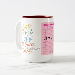 Caneca De Café Em Dois Tons Cartão de Biblioteca Só uma Garota que Ama Livros