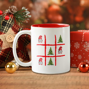 Caneca De Café Em Dois Tons Cartão de Jogo da Velha do Gnomo Natalino Divertid
