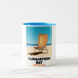 Caneca De Café Em Dois Tons cartaz da praia de Carmarthen Bay Kidwelly País de