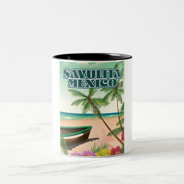 Caneca De Café Em Dois Tons Cartaz da praia de Sayulita México (Centro)