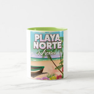 Caneca De Café Em Dois Tons Cartaz da praia mexicana Playa Norte