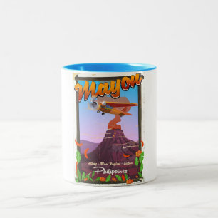 Caneca De Café Em Dois Tons Cartaz de aventura do vulcão Mayon Filipinas