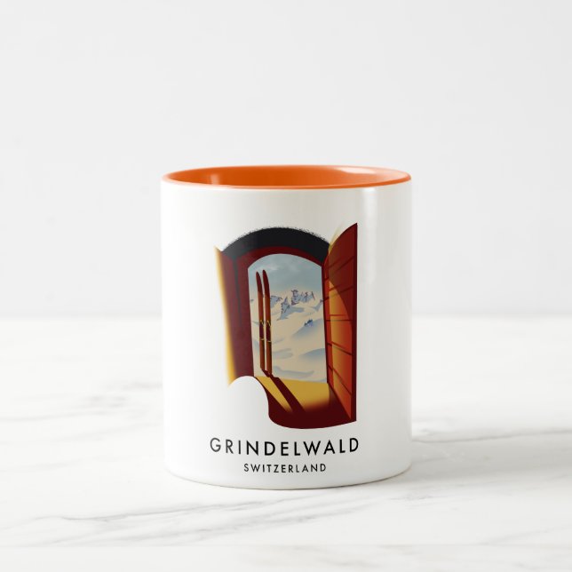 Caneca De Café Em Dois Tons Cartaz de esqui Grindelwald Suíça (Centro)