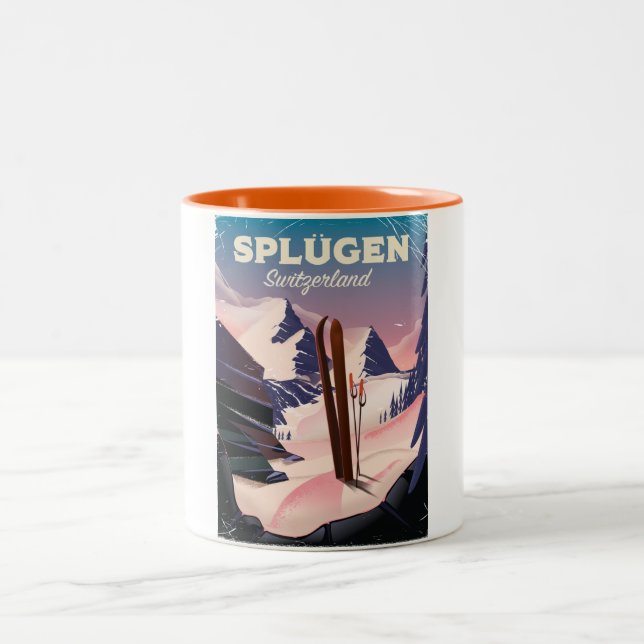 Caneca De Café Em Dois Tons cartaz de esqui splügen Suíça (Centro)