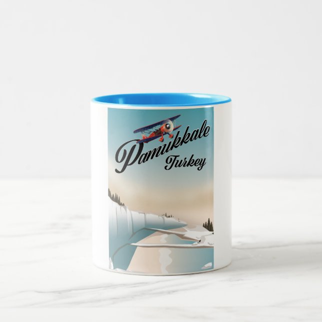 Caneca De Café Em Dois Tons Cartaz de férias Pamukkale Turquia. (Centro)