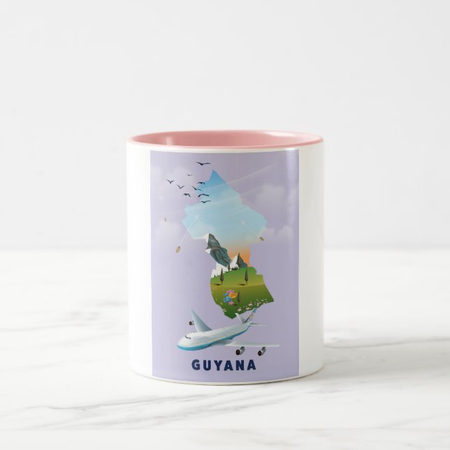 Caneca De Café Em Dois Tons Cartaz de mapa ilustrado da Guiana (Centro)