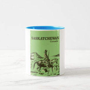 Caneca De Café Em Dois Tons cartaz de viagem antigo de Saskatchewan Canadá