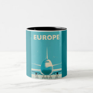 Caneca De Café Em Dois Tons Cartaz de viagem clássico de avião comercial europ
