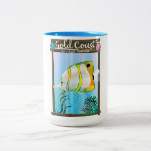 Caneca De Café Em Dois Tons Cartaz de viagem da Gold Coast Austrália.