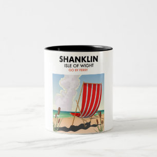 Caneca De Café Em Dois Tons Cartaz de viagem da praia de Shanklin ilha de wigh