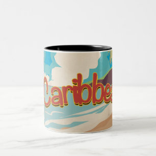 Caneca De Café Em Dois Tons Cartaz de viagem da praia vintage do Caribe