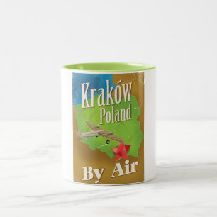 Caneca De Café Em Dois Tons Cartaz de viagem de avião antigo de Cracóvia Polôn
