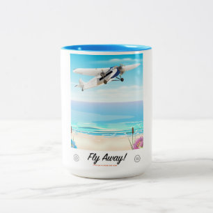 Caneca De Café Em Dois Tons Cartaz de viagem de desenho animado vintage voar p