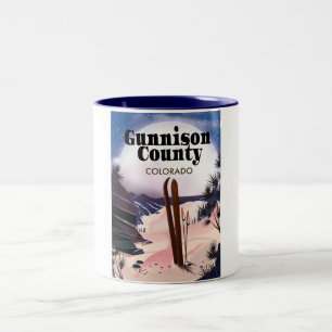 Caneca De Café Em Dois Tons Cartaz de viagem de esqui do condado de Gunnison.