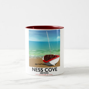 Caneca De Café Em Dois Tons Cartaz de viagem de trem vintage Ness Cover Devon
