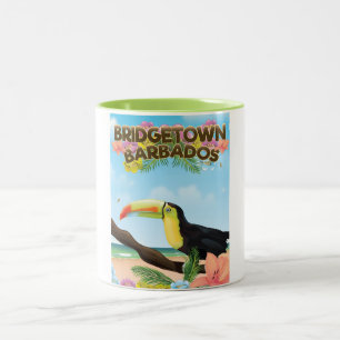 Caneca De Café Em Dois Tons Cartaz de viagem do Bridgetown Barbados Toucan