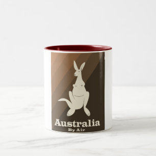 Caneca De Café Em Dois Tons Cartaz de viagem do canguru Australia By Air.
