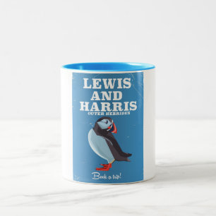 Caneca De Café Em Dois Tons Cartaz de viagem do Lewis e Harris Escócia Puffin