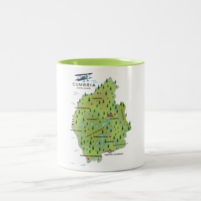 Caneca De Café Em Dois Tons Cartaz de viagem do mapa da Cúmbria Inglaterra. (Centro)