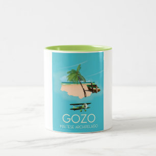 Caneca De Café Em Dois Tons Cartaz de viagem do mapa de Gozo, arquipélago malt