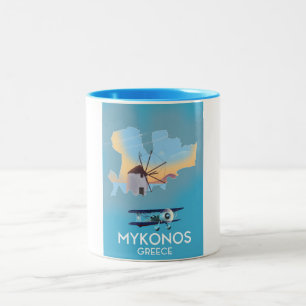 Caneca De Café Em Dois Tons Cartaz de viagem do mapa de Mykonos Grécia