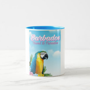 Caneca De Café Em Dois Tons cartaz de viagem do papagaio de Barbados