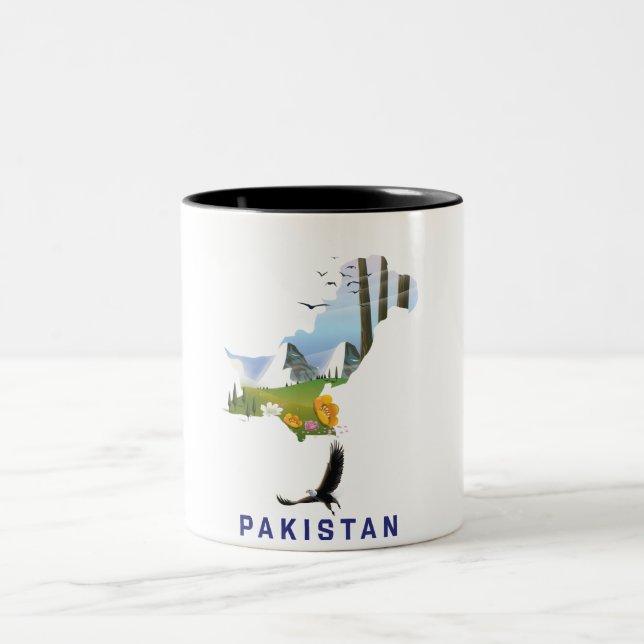 Caneca De Café Em Dois Tons cartaz de viagem do Paquistão mapa (Centro)