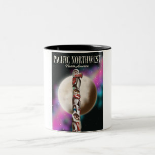 Caneca De Café Em Dois Tons Cartaz de viagem do Totem Pacific Northwest
