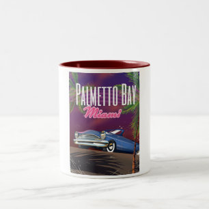 Caneca De Café Em Dois Tons Cartaz de viagem dos anos 80 Palmetto Bay Flórida